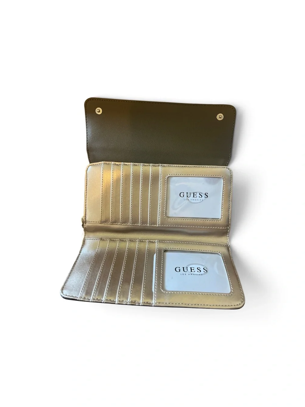 GUESS Dark Olive Green Brownish Women's Continental Wallet with Gold Logo